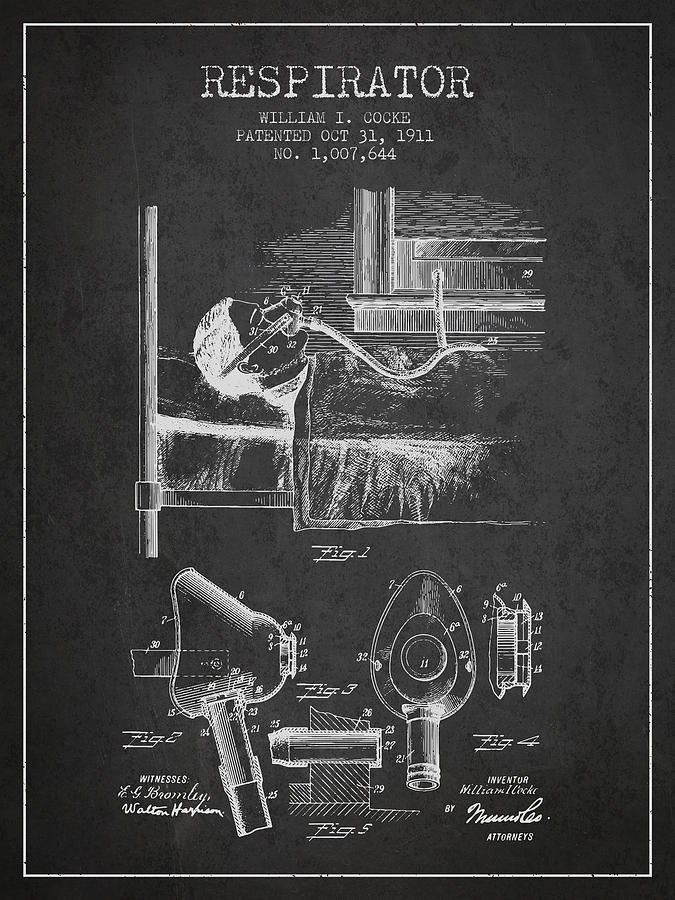 Vintage Digital Art - Respirator patent from 1911 - Charcoal by Aged Pixel