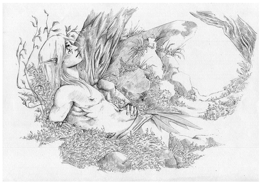 Fantasy Drawing - Rest in the forest by Elin Pettersson