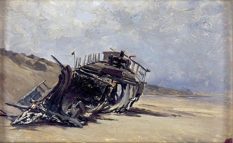 Rest of a Shipwreck Painting by Carlos de Haes