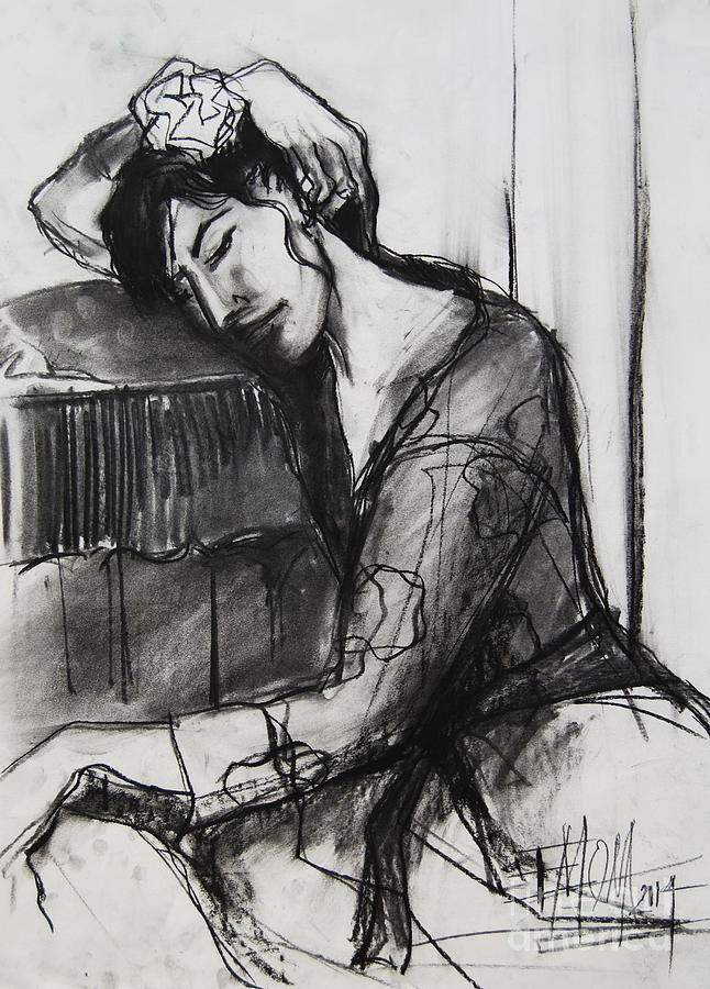 Rest - Pia #8 - figure series Drawing by Mona Edulesco