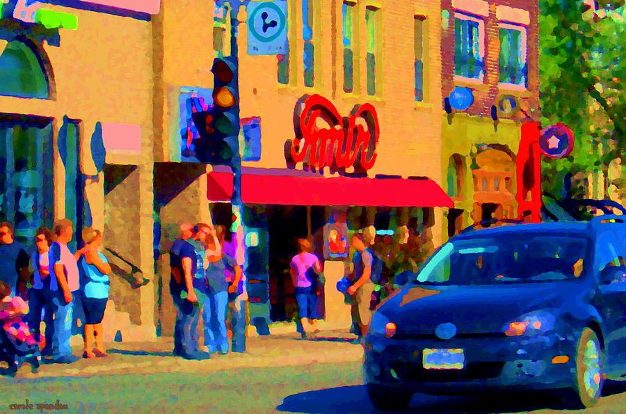 Restaurant Amir Internet Cafe Fast Food Plateau Montreal City Street Scene Art Carole Spandau  Painting by Carole Spandau