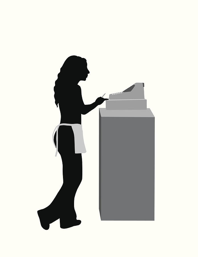 Restaurant Cashier Vector Silhouette Drawing by A-Digit