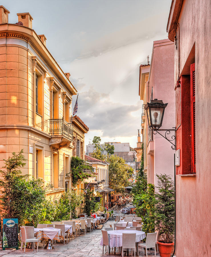 Restaurant in a street of Plaka - Greece Photograph by Constantinos Iliopoulos