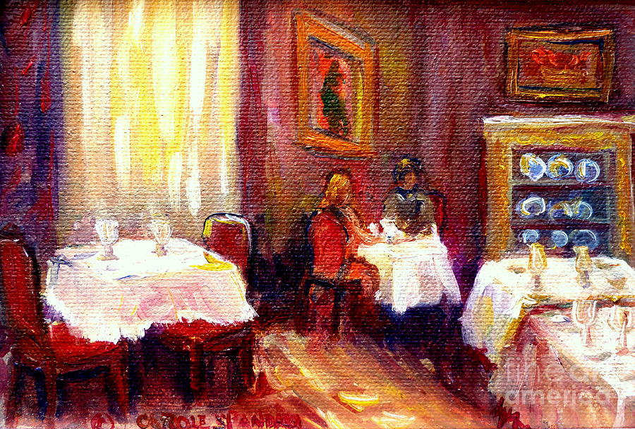 Restaurant Interior Table For Two Romantic Dinner Carole Spandau Painting by Carole Spandau