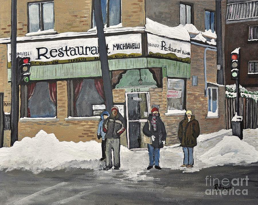 City Scene Painting - Restaurant Machiavelli Pointe St. Charles by Reb Frost