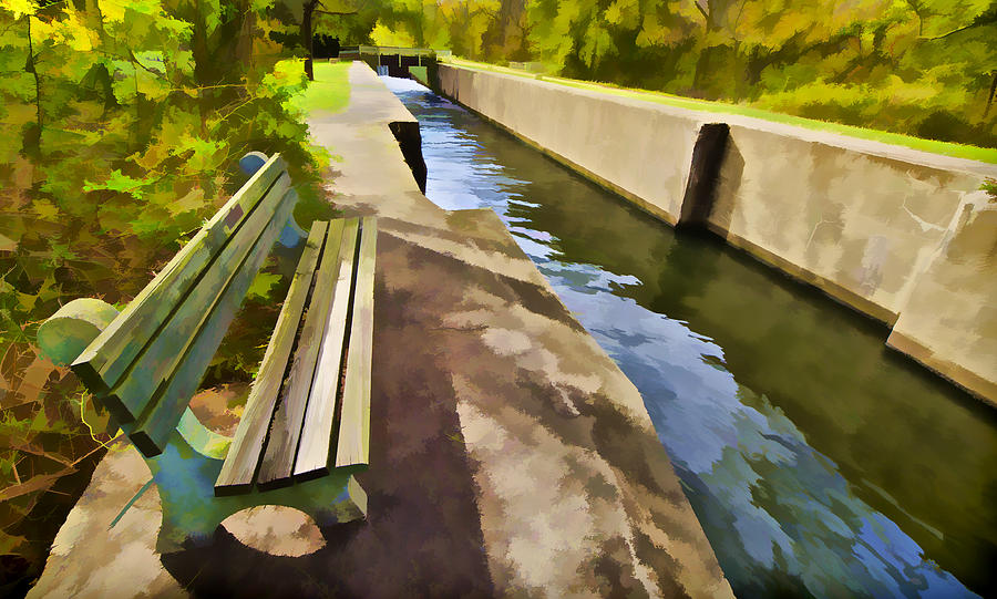 Resting Bench on the Canal Painting by David Letts