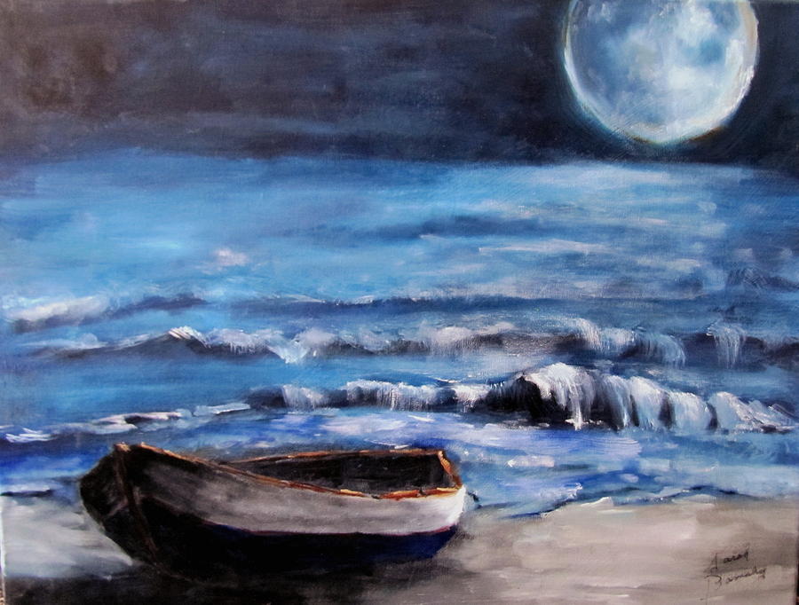 Boat Painting - Resting in the Moonlight by Sarah Barnaby