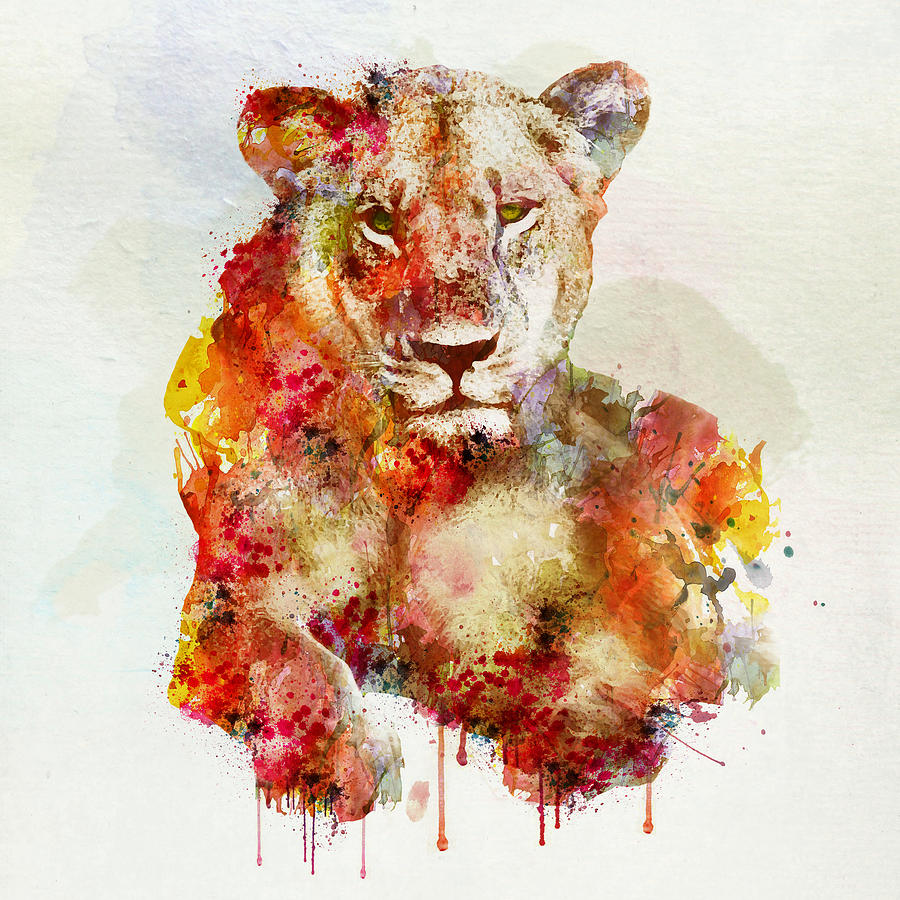 Wildlife Painting - Resting Lioness in watercolor by Marian Voicu