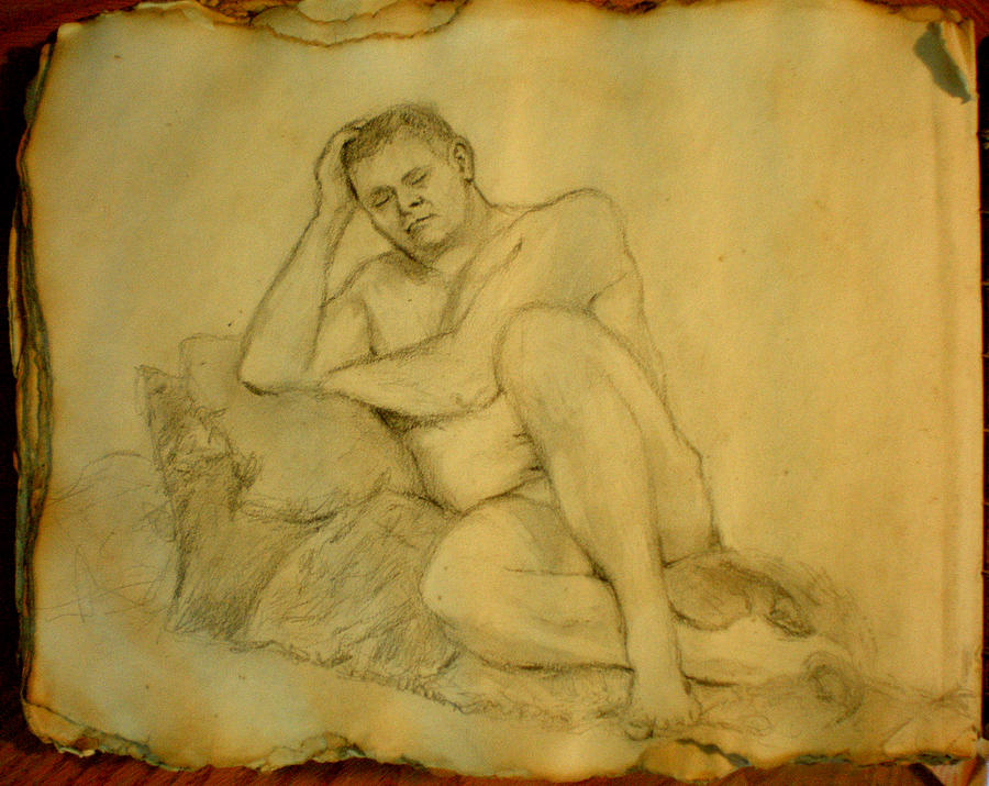 Nude Drawing - Resting Male by Steve Spagnola