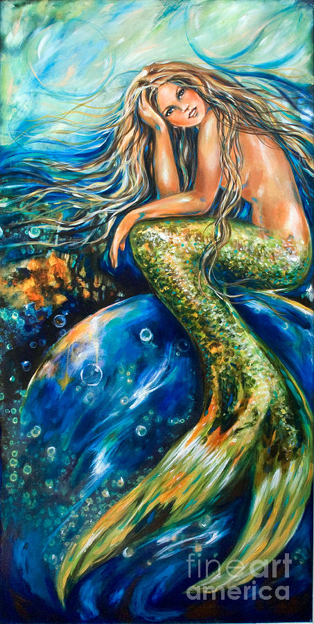 Mermaid Painting - Resting on a Bubble Revised by Linda Olsen