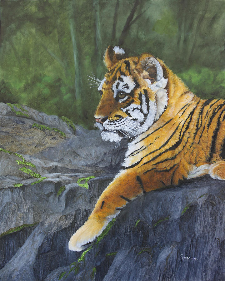 Resting Place - Tiger Cub Painting by Johanna Lerwick