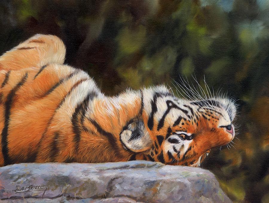 Resting Tiger Painting Painting by David Stribbling