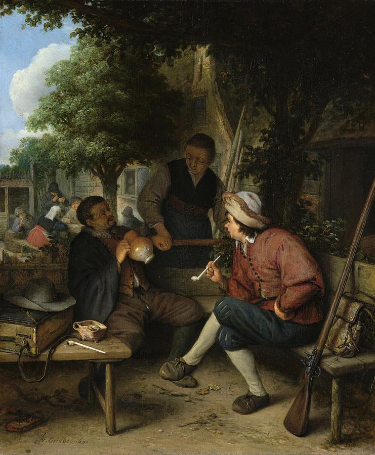 Portrait Painting - Resting Travellers by Adriaen van Ostade