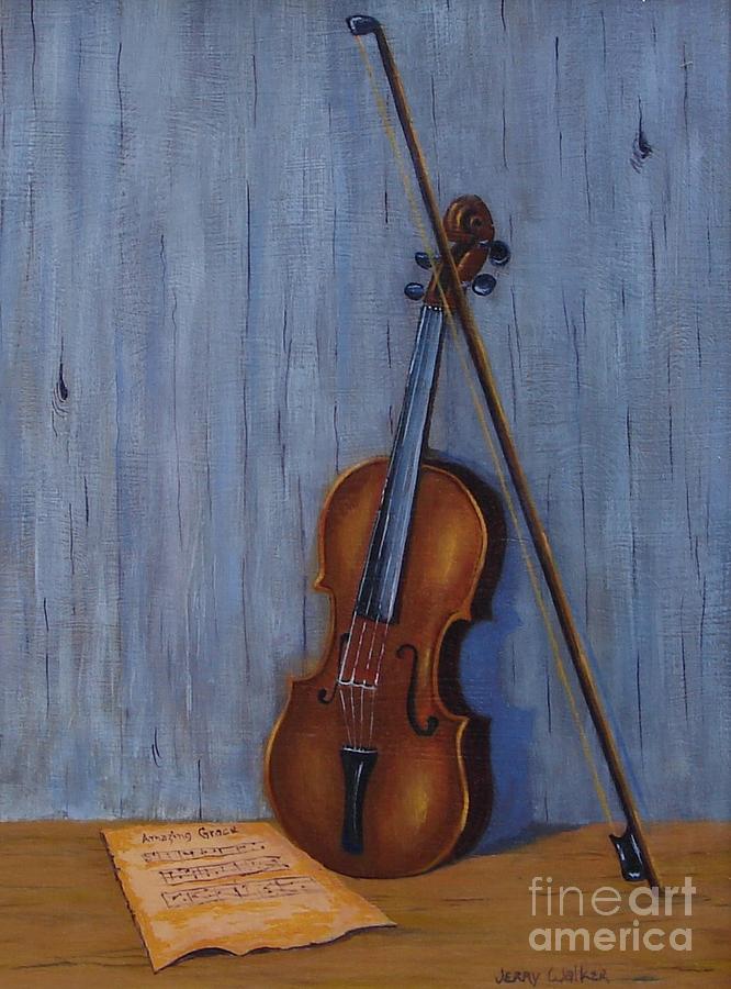Resting Violin Painting by Jerry Walker