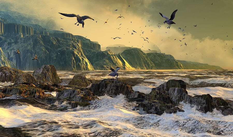 Seagull Digital Art - Restless is the Sea by Dieter Carlton
