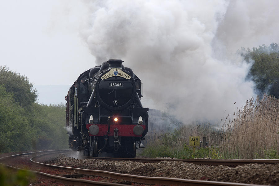 Restored steam engine 45305, passing Marazion, Cornwall. Photograph by Tony Mills