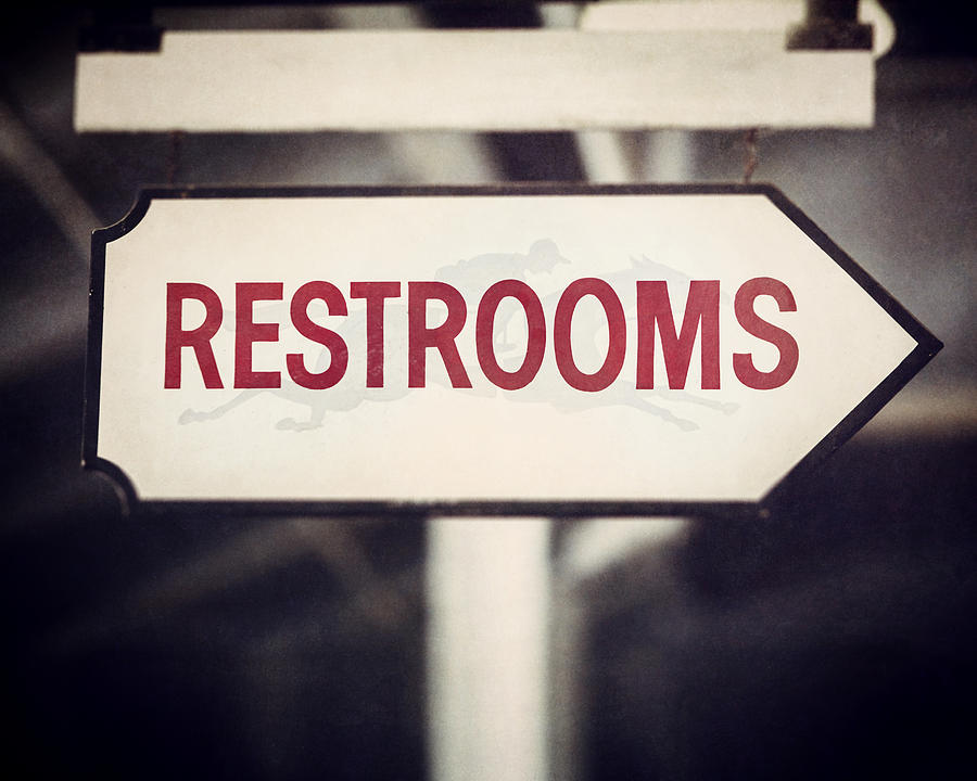 Bathroom Sign Photograph - Restrooms Sign at Saratoga Race Course by Lisa R