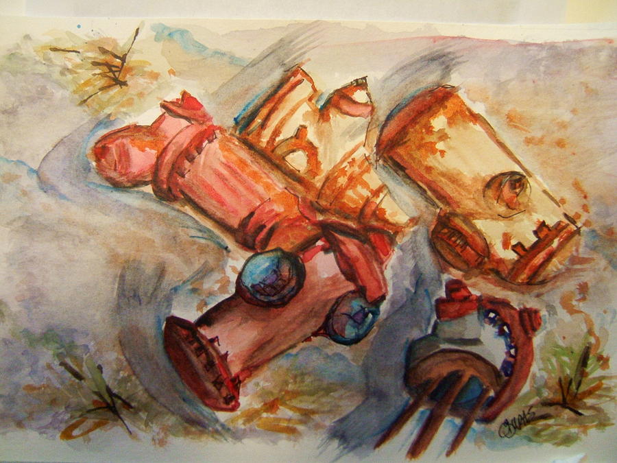 Retired Hydrants Painting by Elaine Duras