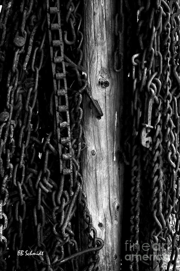 Black And White Photograph - Retired Machines 09 - Chains by E B Schmidt