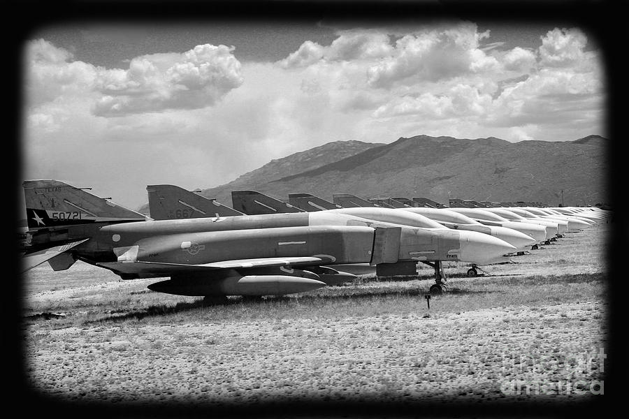 Black And White Photograph - Retired Phantoms In Line by Bryan Maransky