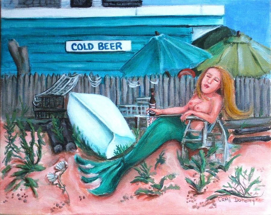 Mermaid Painting - Retreat From Neptune by Cathi Doherty