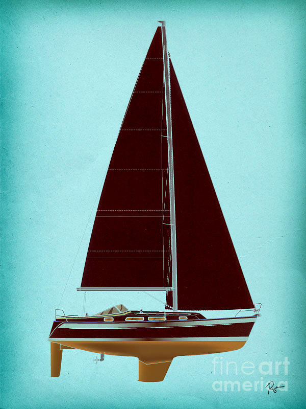 Sailing Drawing - Retro blue sailing by Regina Gray