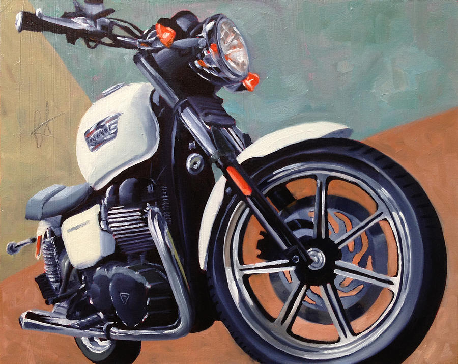 Motorcycle Painting - Retro Bonnie by Guenevere Schwien