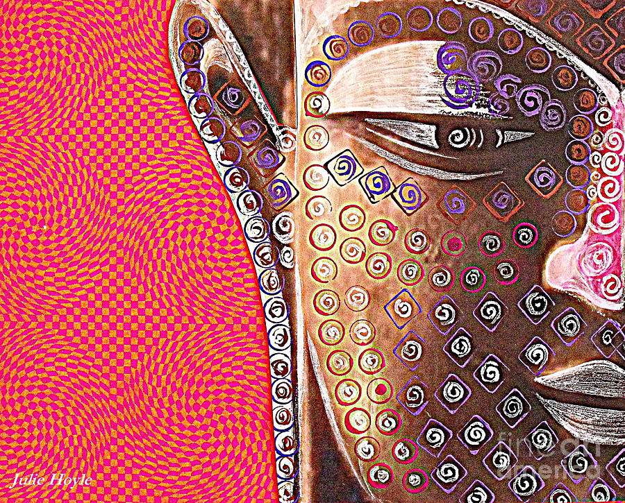 Abstract Mixed Media - Retro Buddha by Julie  Hoyle