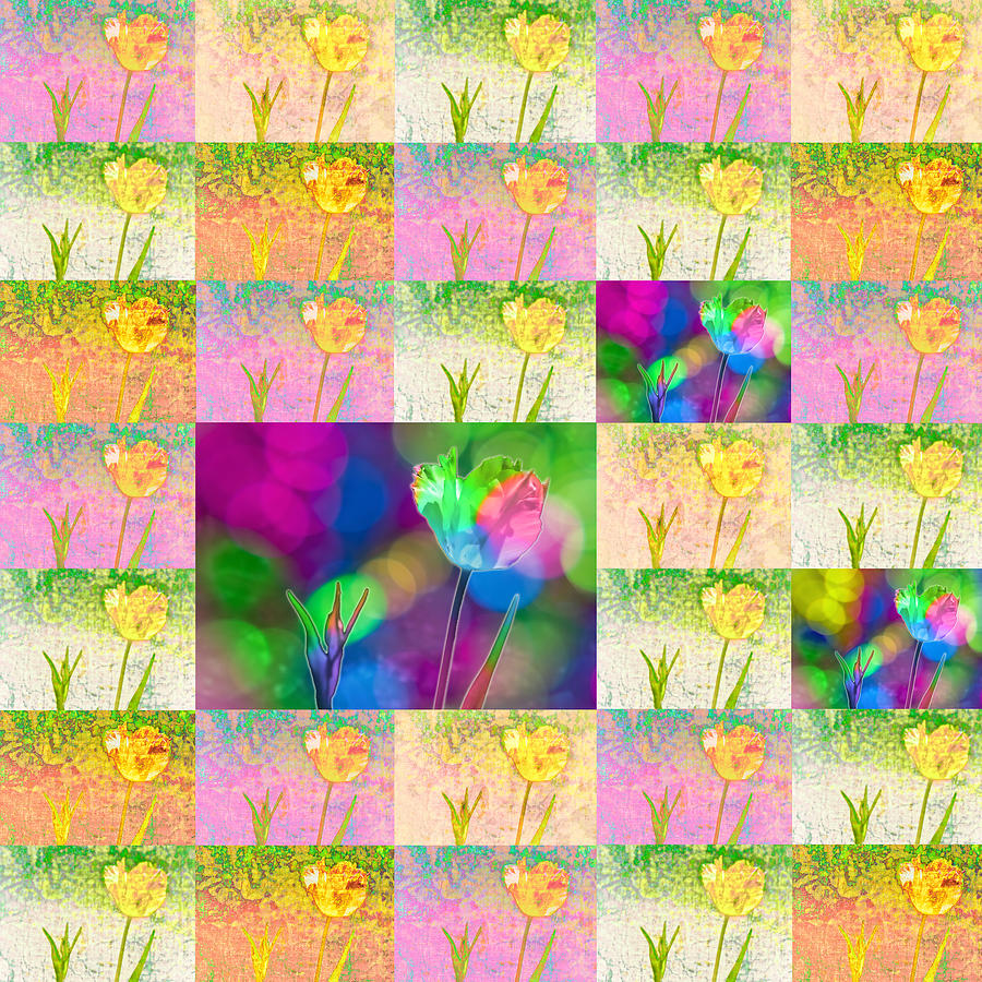 Flower Photograph - Retro Collage of Happy Yellow Tulips by Marianne Campolongo