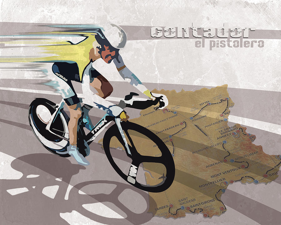 Athlete Painting - Retro Contador Poster El Pistolero by Sassan Filsoof