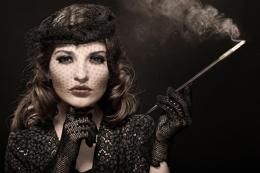 Retro girl with cigarette holder Photograph by Mammuth