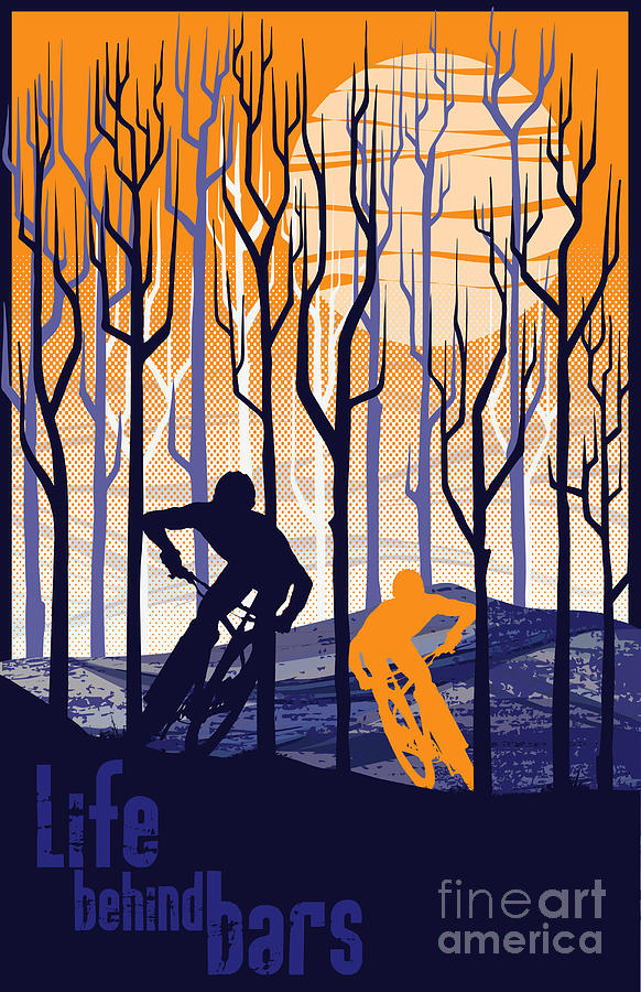 Mountain Bike Illustration Painting - Retro Mountain Bike Poster Life Behind Bars by Sassan Filsoof