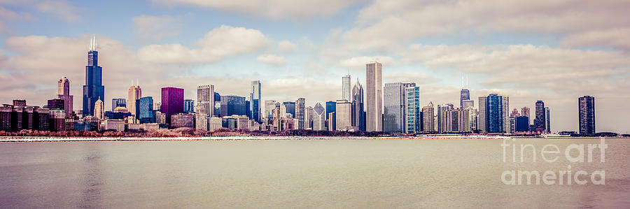 Chicago Photograph - Retro Panorama Chicago Skyline Picture by Paul Velgos