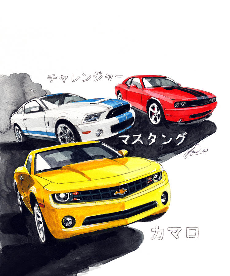 Retro Pony cars Painting by Yoshiharu Miyakawa