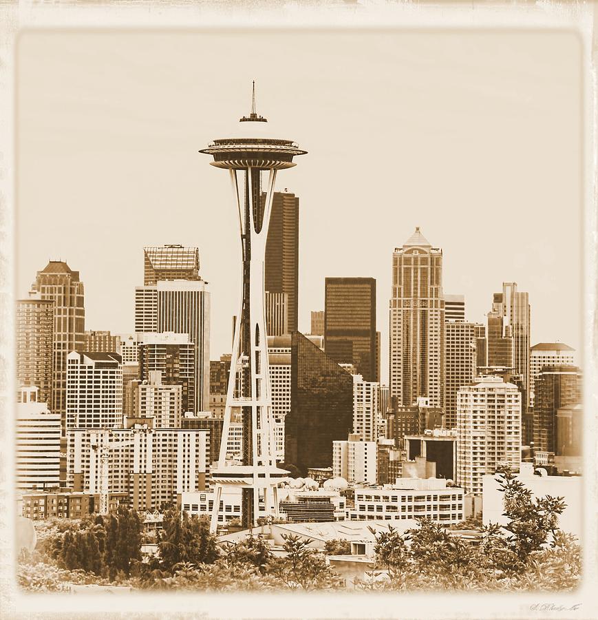 Retro Sepia Seattle Photograph by Jenny Hudson