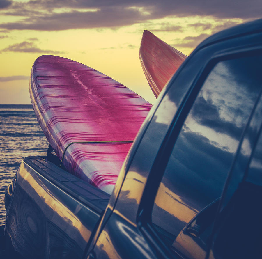 Nature Photograph - Retro Surf Boards In Truck by Mr Doomits