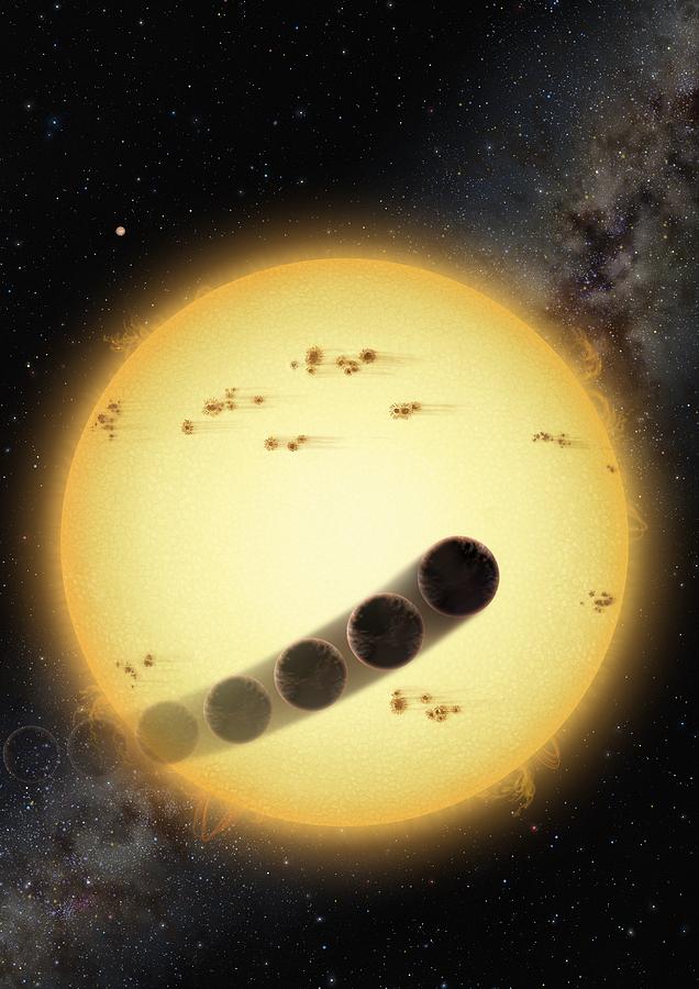 Retrograde Hot Jupiter transit, artwork Photograph by Science Photo