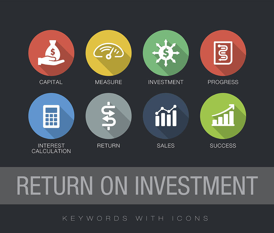 Return on Investment keywords with icons Drawing by Enisaksoy