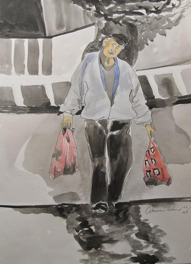 Returning from the Supermarket Painting by Esther Newman-Cohen