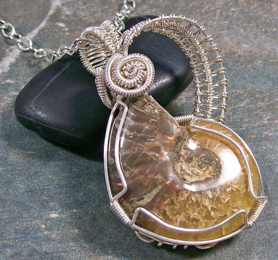 Reversible Ammonite Fossil and Silver Wire-Wrapped Pendant Jewelry by ...