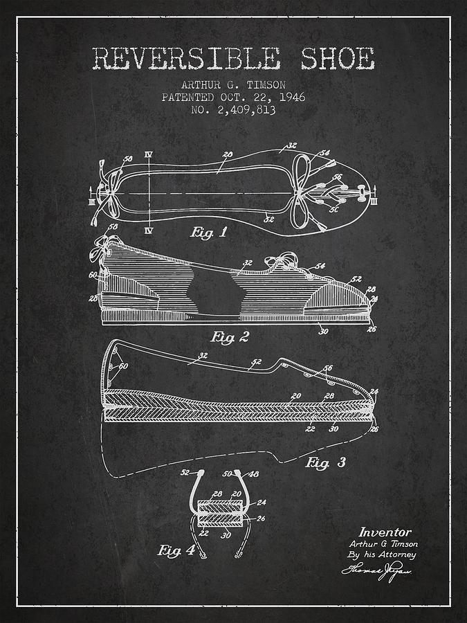Boot Digital Art - Reversible Shoe Patent from 1946 - Charcoal by Aged Pixel
