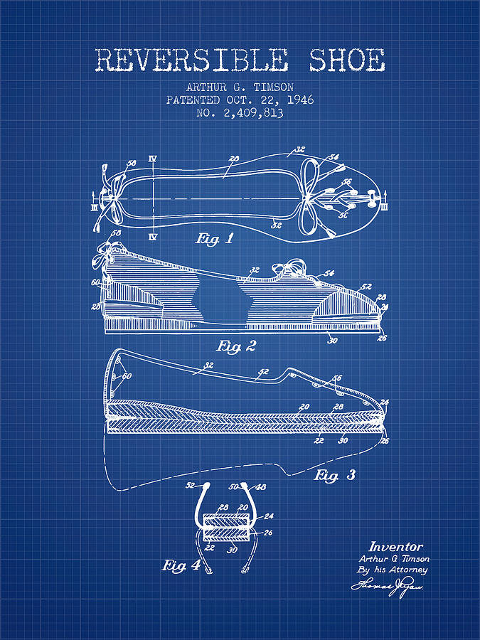 Boot Digital Art - Reversible Shoe Patent from 1946 - Blueprint by Aged Pixel