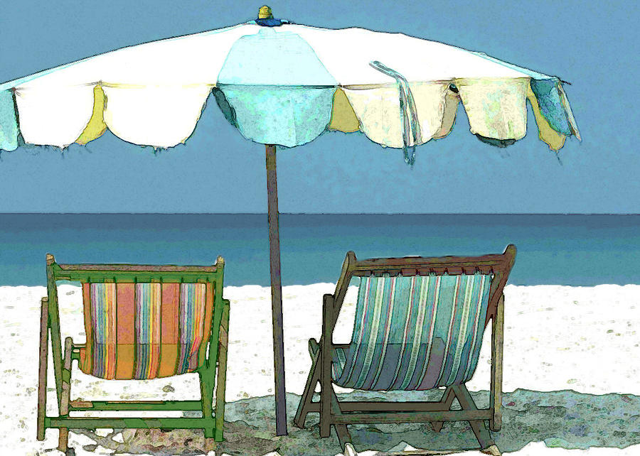 Seaside Beach Umbrella And Chairs Painting By Elaine Plesser