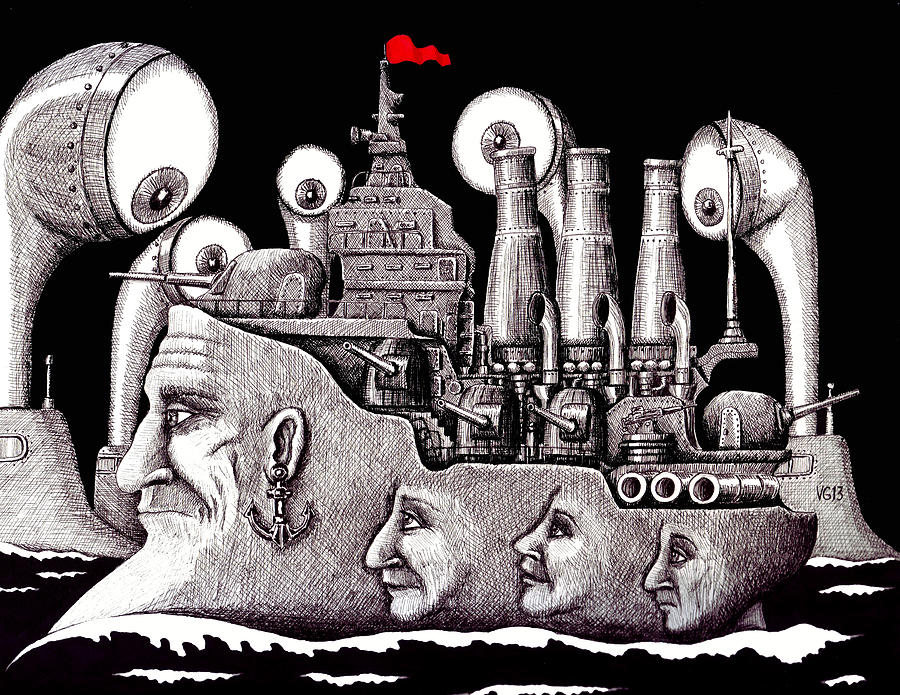 Surrealism Drawing - Revolutionary Ship by Vitaliy Gonikman