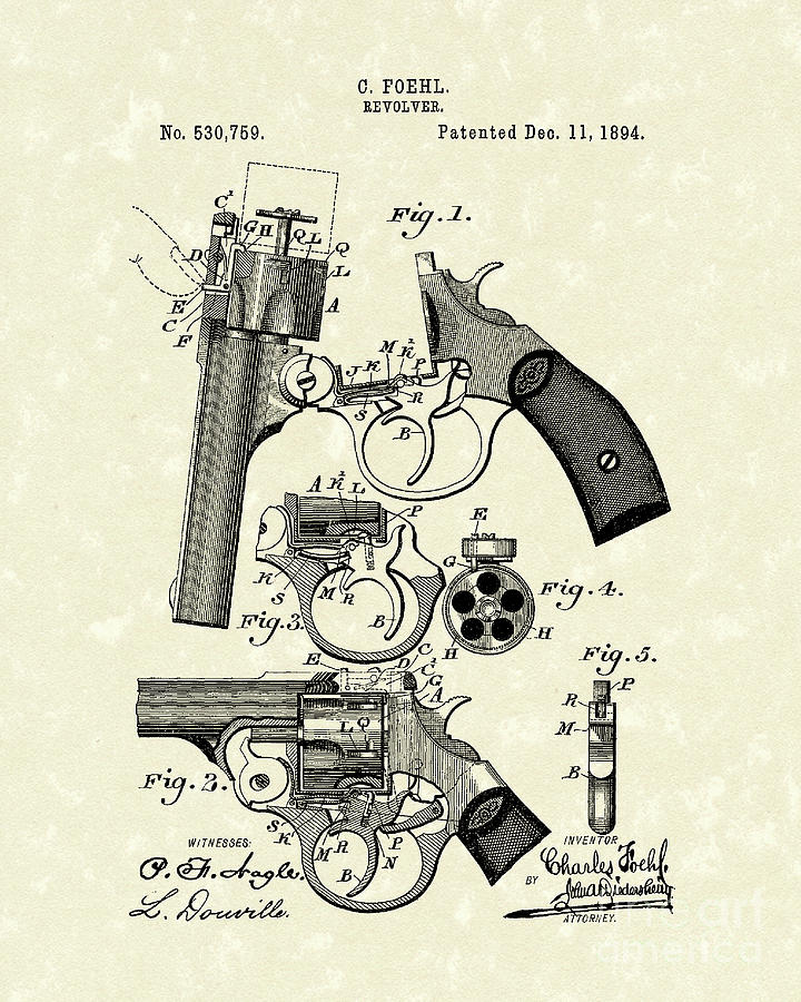 Revolver 1894 Patent Art Drawing by Prior Art Design
