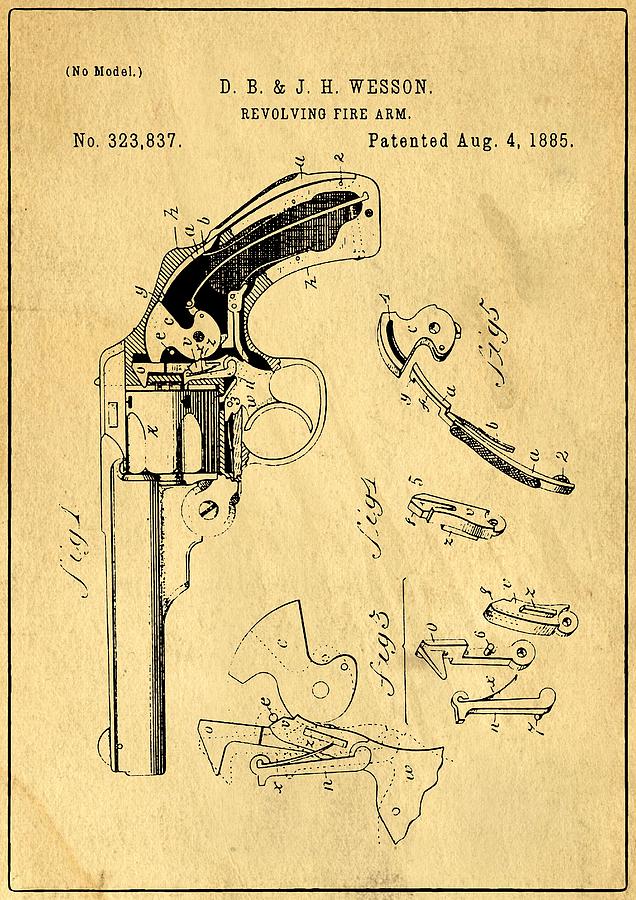 Vintage Photograph - Revolving Fire Arm Support Patent Drawing From 1885 1 by Samir Hanusa