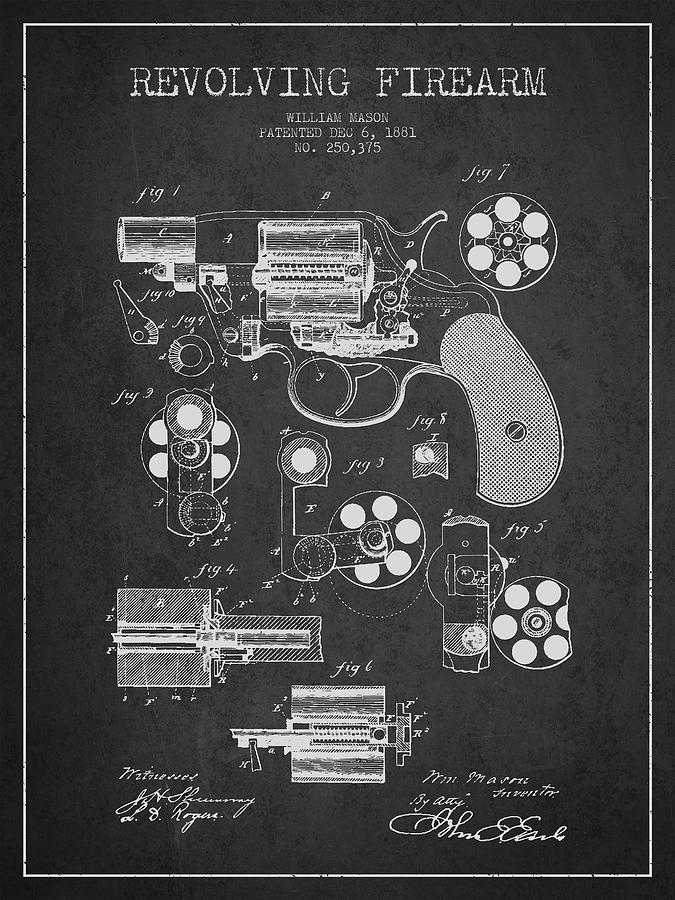 Vintage Digital Art - Revolving Firearm Patent Drawing from 1881 - Dark by Aged Pixel