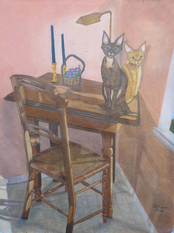 Cat Drawing - Rex and Yoda in the Sun by RE   Ruth Thomas