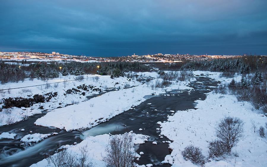 Winter Photograph - Reykjavik before sunrise by Arnar B Gudjonsson