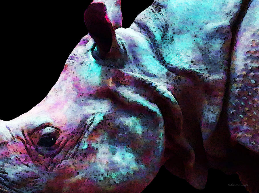 Animal Painting - Rhino 1 - Rhinoceros Art Prints by Sharon Cummings